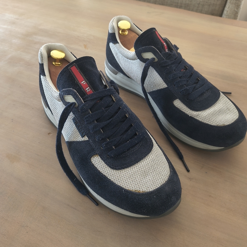 Prada Men's Navy and Gray Sneakers